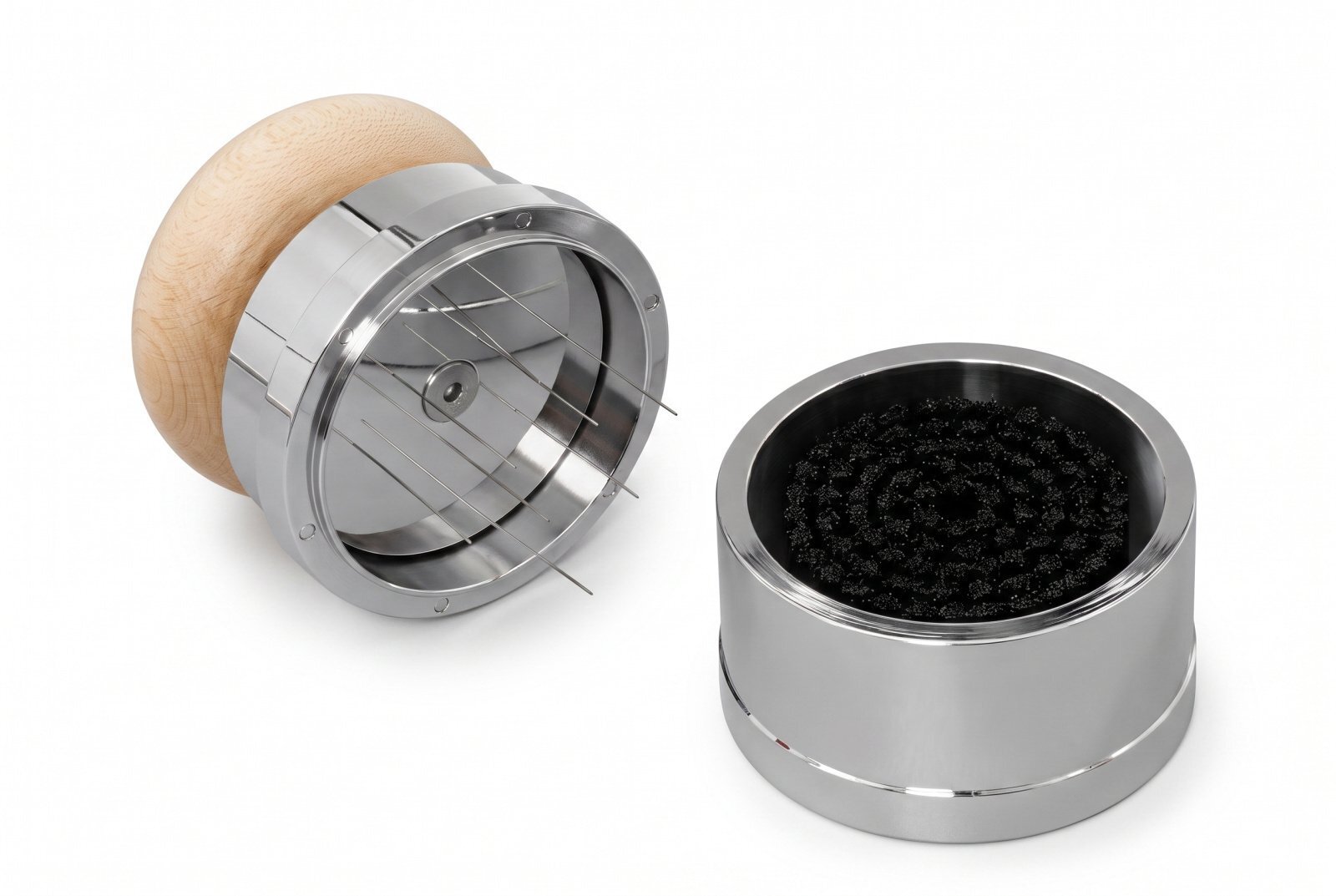 Орбитальный разравниватель игольчатый (темпер) Timemore Pucks Orbital Needle Distributor с подставкой, 58,4 мм, ручка из натурального клена свежеобжаренный кофе