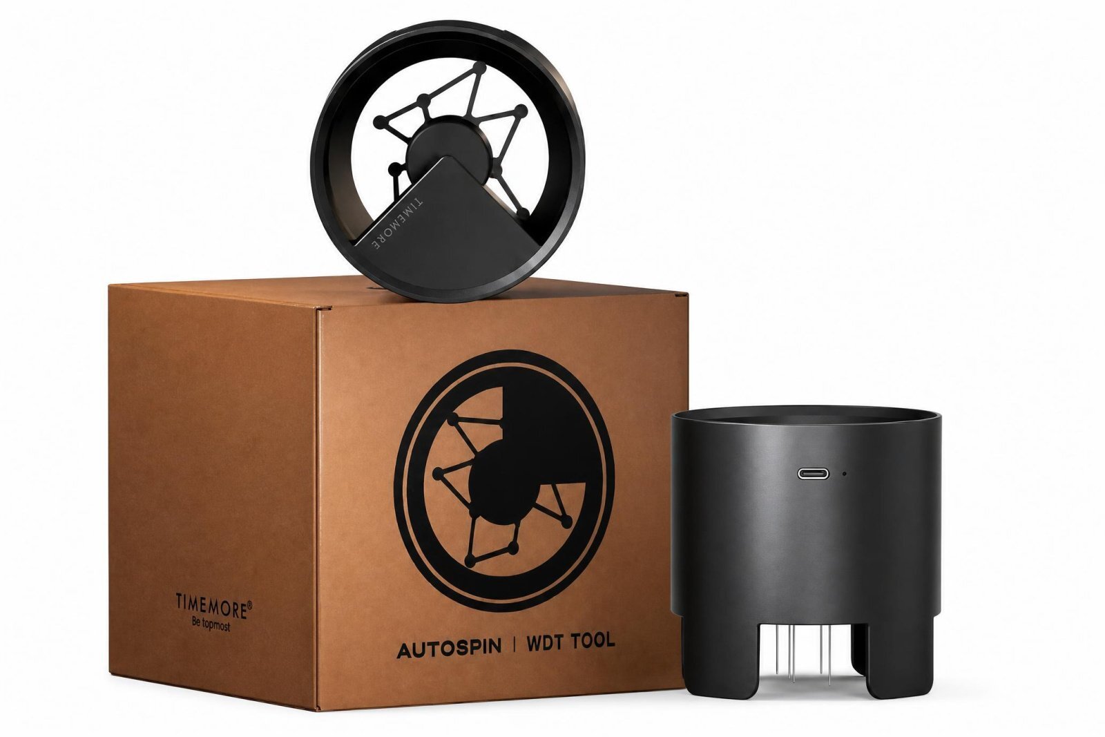 Разравниватель Timemore Autospin автоматический игольчатый, аккумуляторный USB-C, черный свежеобжаренный кофе