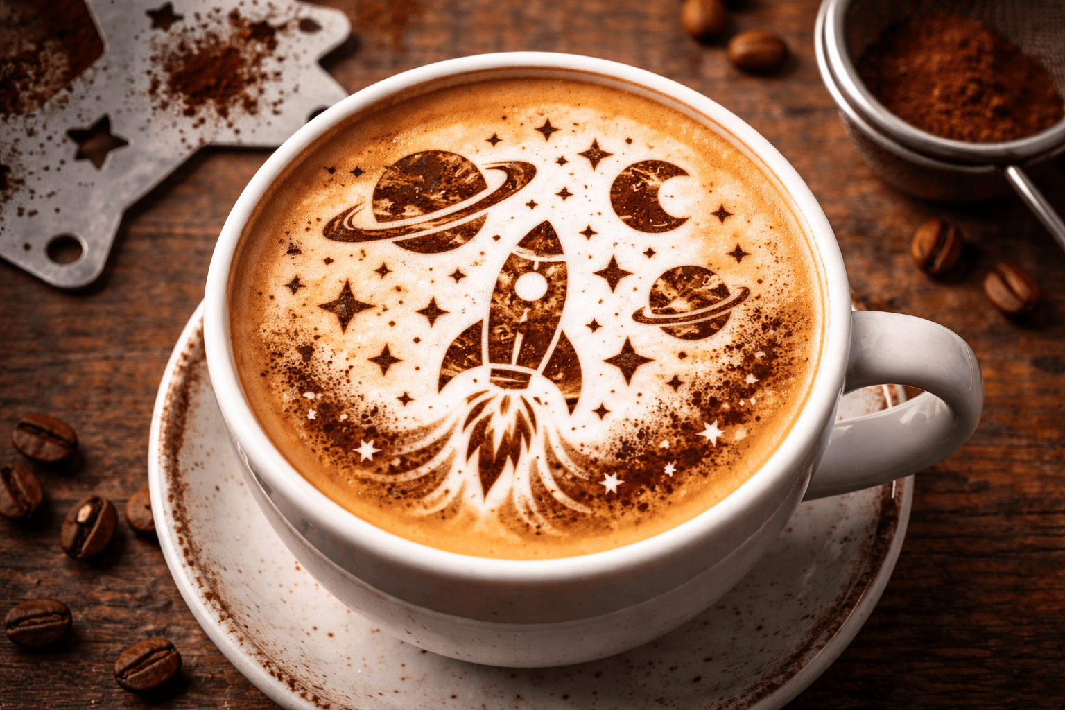 Космический латте-арт: техника рисования блёстками на поверхности кофе